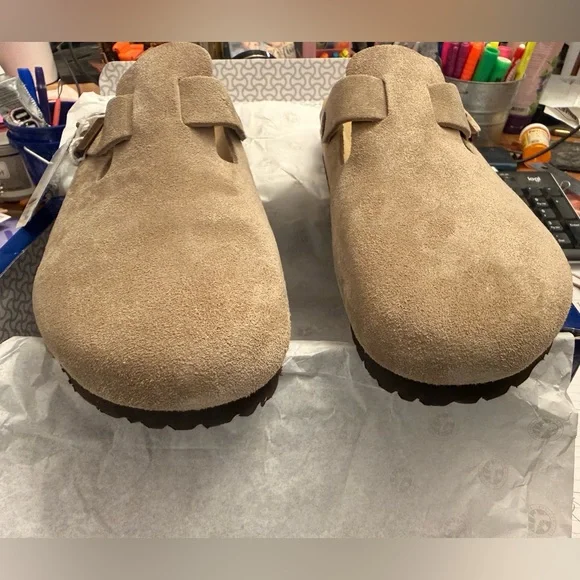 Birkenstock Boston Taupe Suede Clogs - Picture 3 of 7